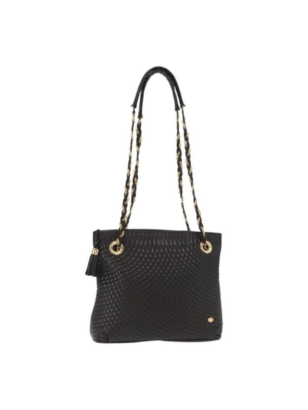 Authentic BALLY Quilted Chain Shoulder Bag Leather Black Gold